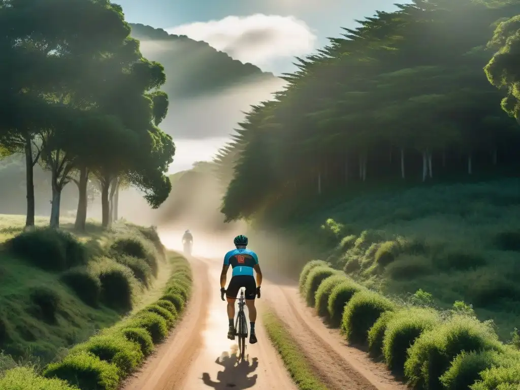 Épico paseo en bicicleta por senderos de Uruguay Grupo de ciclistas en Uruguay, rodeados de naturaleza, transmitiendo aventura y camaradería en campamentos de ciclismo