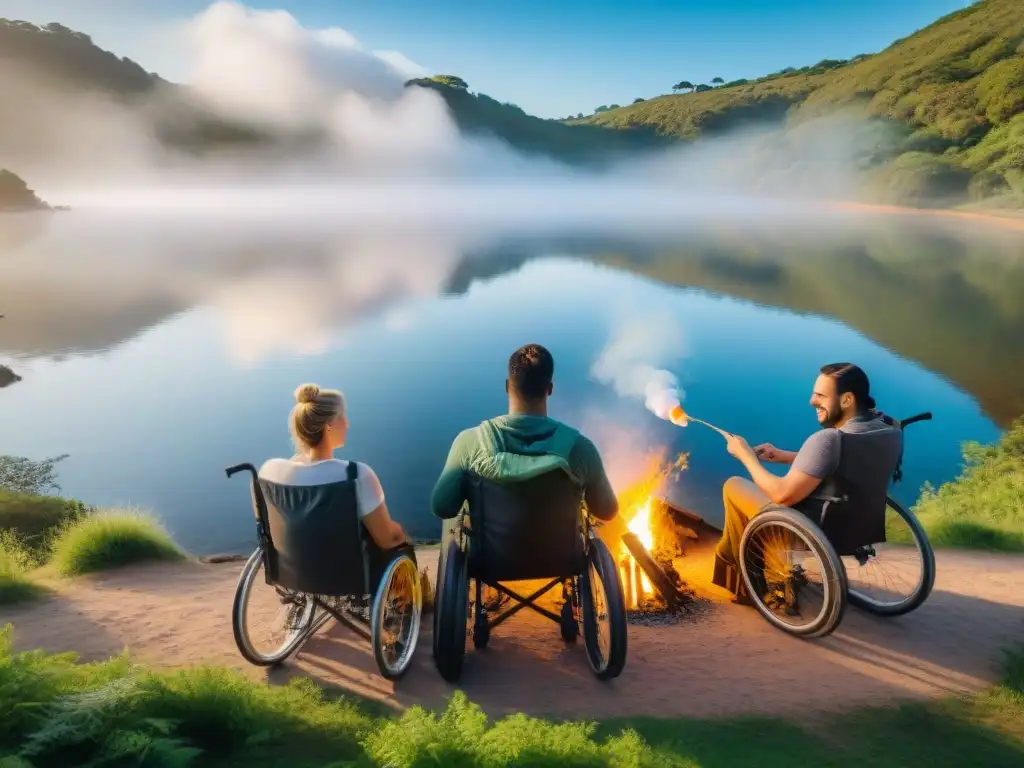 Un grupo diverso de campistas con discapacidades disfruta de un camping accesible en Uruguay