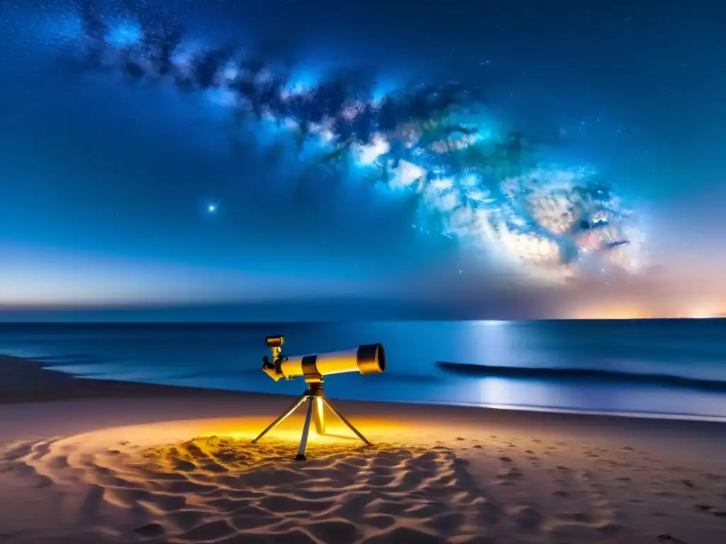 Grupo de entusiastas observando el cielo estrellado en una playa de Uruguay