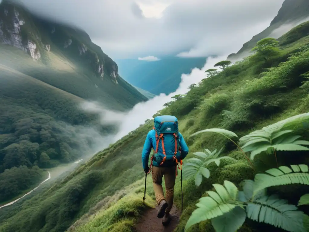 Un grupo de excursionistas aventureros con mochilas técnicas para aventureros, explorando un terreno montañoso y boscoso