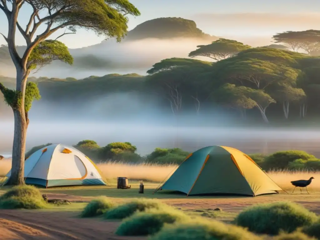 Grupo de observadores de aves montando campamento en el mejor sitio de avistamiento de aves en Uruguay