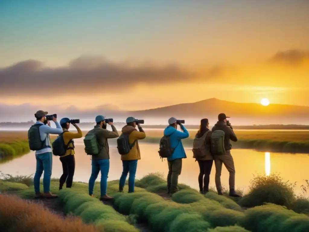 Grupo de observadores de aves maravillados en los Esteros de Farrapos, Uruguay, un paraíso inexplorado para el birdwatching