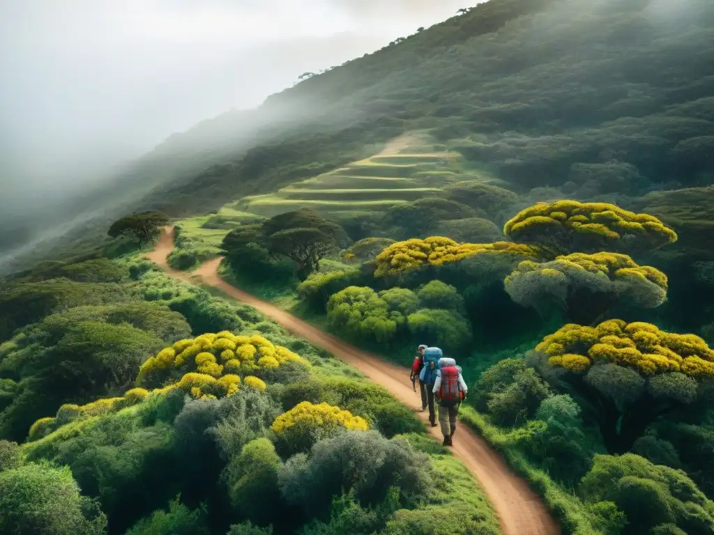 Grupo de turistas aventureros explorando la naturaleza exuberante de Uruguay en paquetes turismo aventura Uruguay