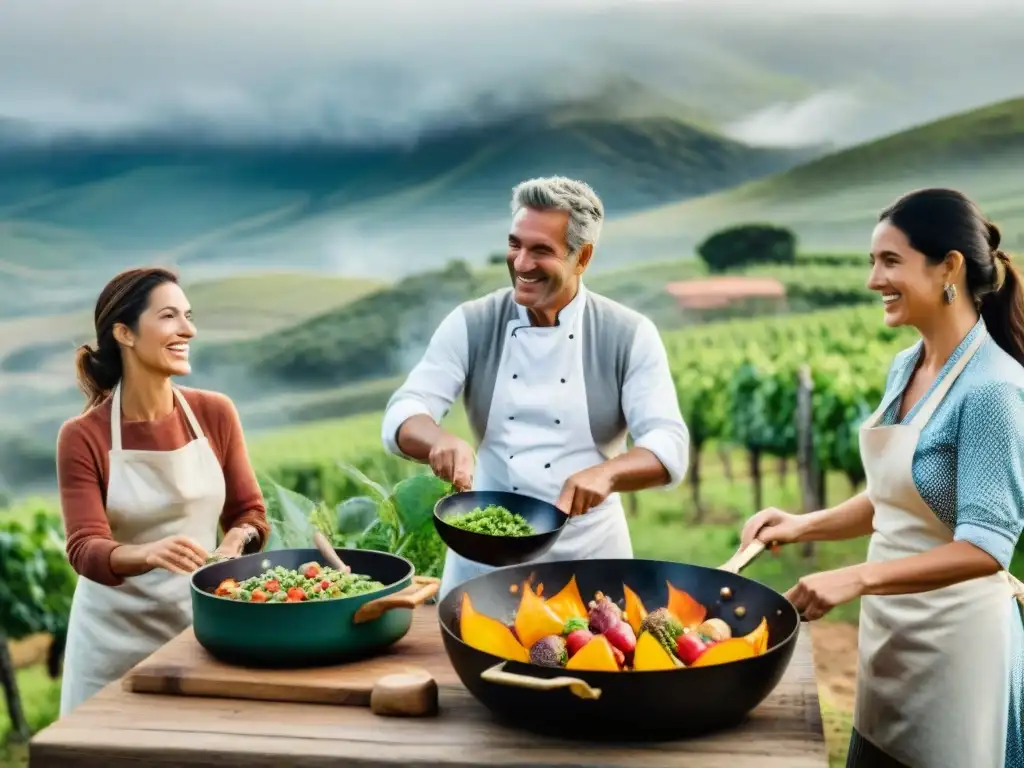 Grupo de viajeros en Uruguay disfrutando de paquetes gastronómicos aventura en el campo