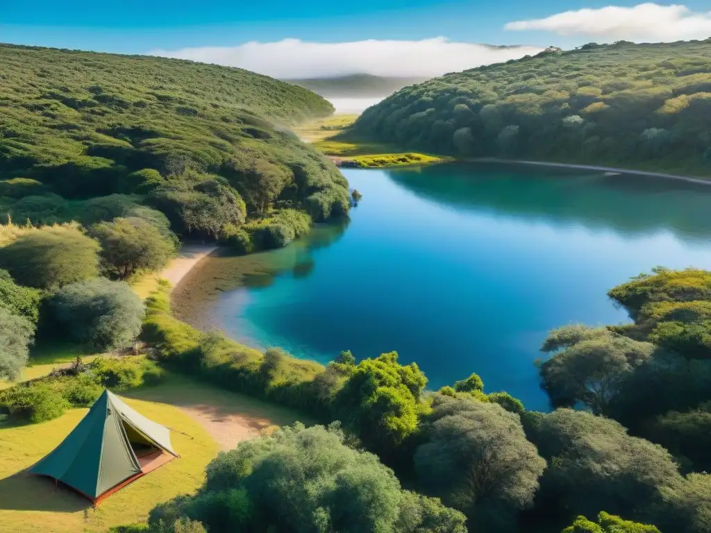 Un idílico campamento privado en Uruguay: tiendas de colores, río cristalino, fogata y naturaleza