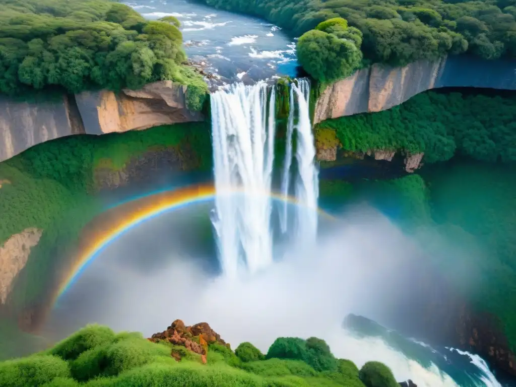 Impresionante cascada natural en Uruguay: poderosa caída de agua entre vegetación exuberante y acantilados rocosos