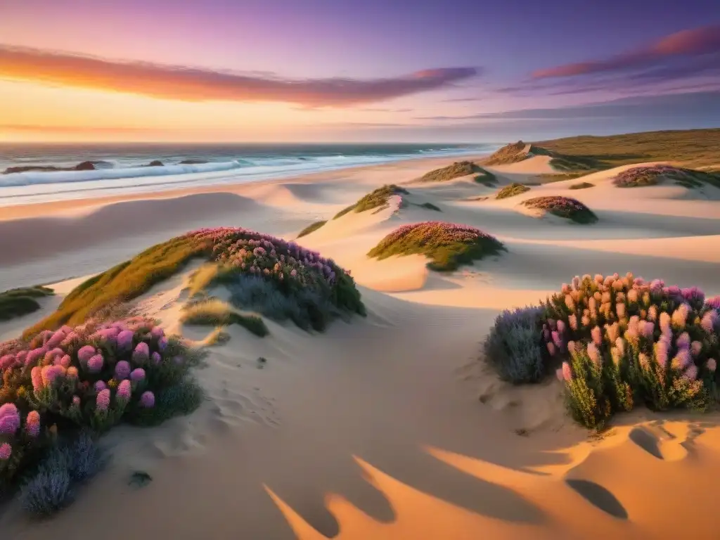 Una impresionante imagen de alta resolución del hermoso Parque Nacional Cabo Polonio en Uruguay durante un vibrante atardecer