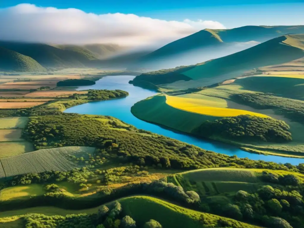 Impresionante paisaje de Uruguay, con ríos serpenteantes y montañas al fondo