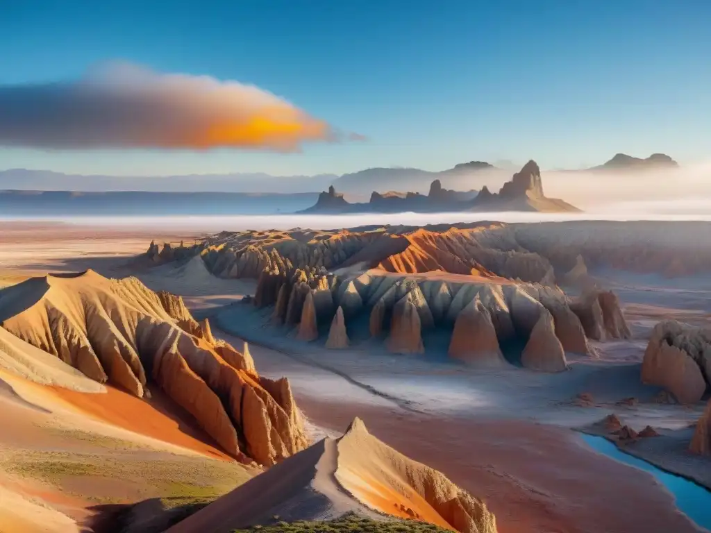 Impresionante paisaje del Valle de la Luna en Uruguay, con formaciones rocosas, acantilados y vegetación desértica