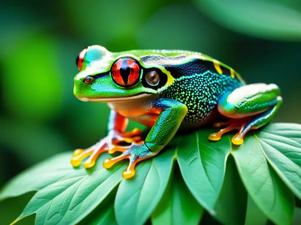 Increíble rana de ojos rojos en la selva de Uruguay, mostrando su piel colorida y anatomía única