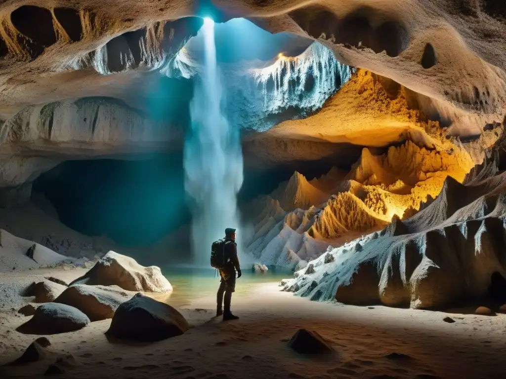 Increíbles formaciones geológicas en las Grutas del Palacio Uruguay: estalactitas y estalagmitas iluminadas por luz natural