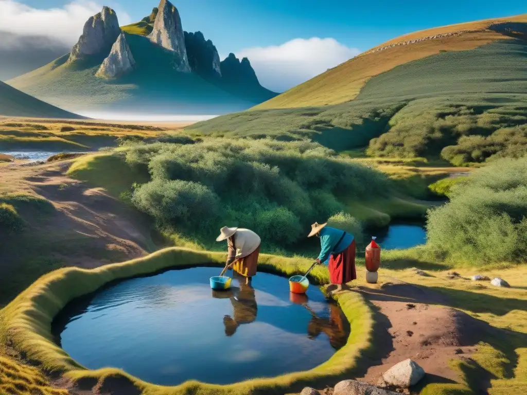 Indígenas en Uruguay recogiendo agua en terreno remoto