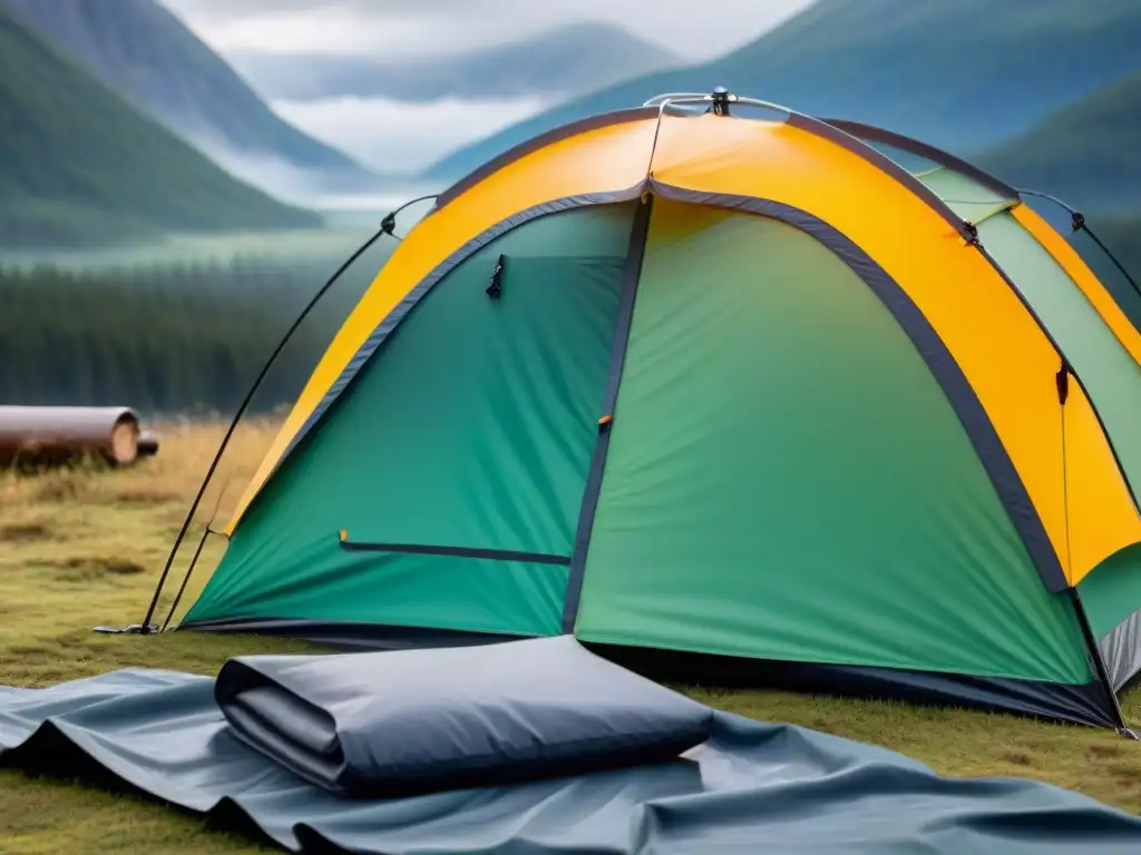 Innovaciones en ropa de camping: Tejido de vanguardia siendo probado bajo lluvia en laboratorio al aire libre