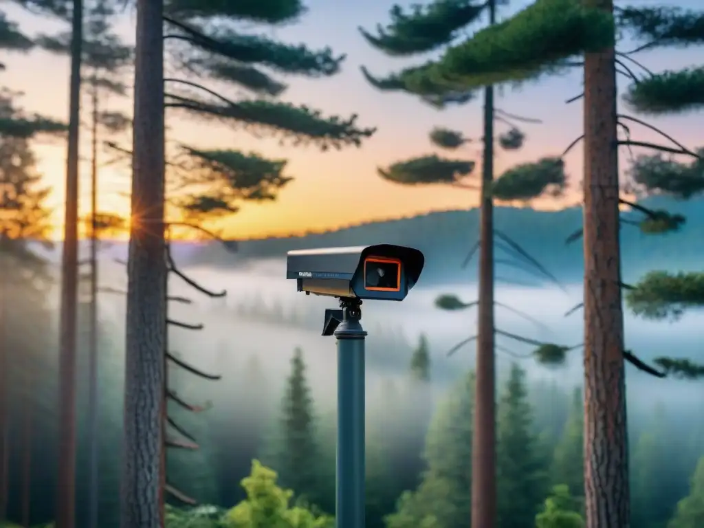 Innovadores sistemas de alarma para camping integrados en un entorno natural al atardecer