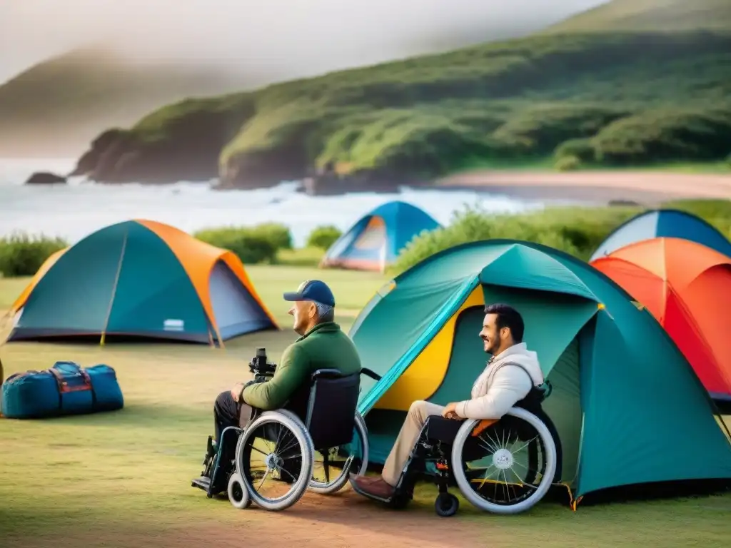 Inspirador camping accesible para discapacitados en Uruguay: campistas diversidad preparan campamento inclusivo en entorno natural pintoresco