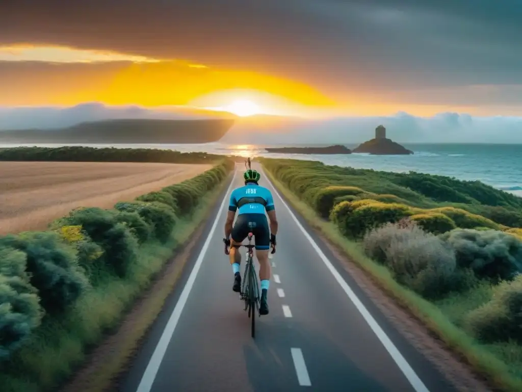 Inspiradora travesía ciclística en Uruguay al atardecer, ciclistas y paisajes vibrantes