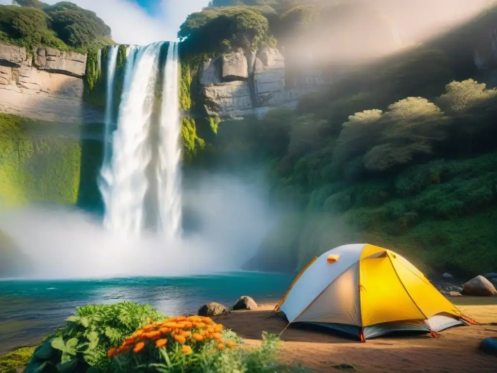 Acampar en las joyas naturales de Uruguay: un campamento sereno al pie de una majestuosa cascada