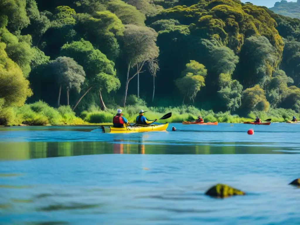 Explorando en kayak en aguas uruguayas rodeados de naturaleza exuberante y aves coloridas