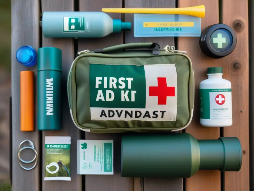 Un kit de primeros auxilios para camping en Uruguay, organizado y listo para emergencias al aire libre