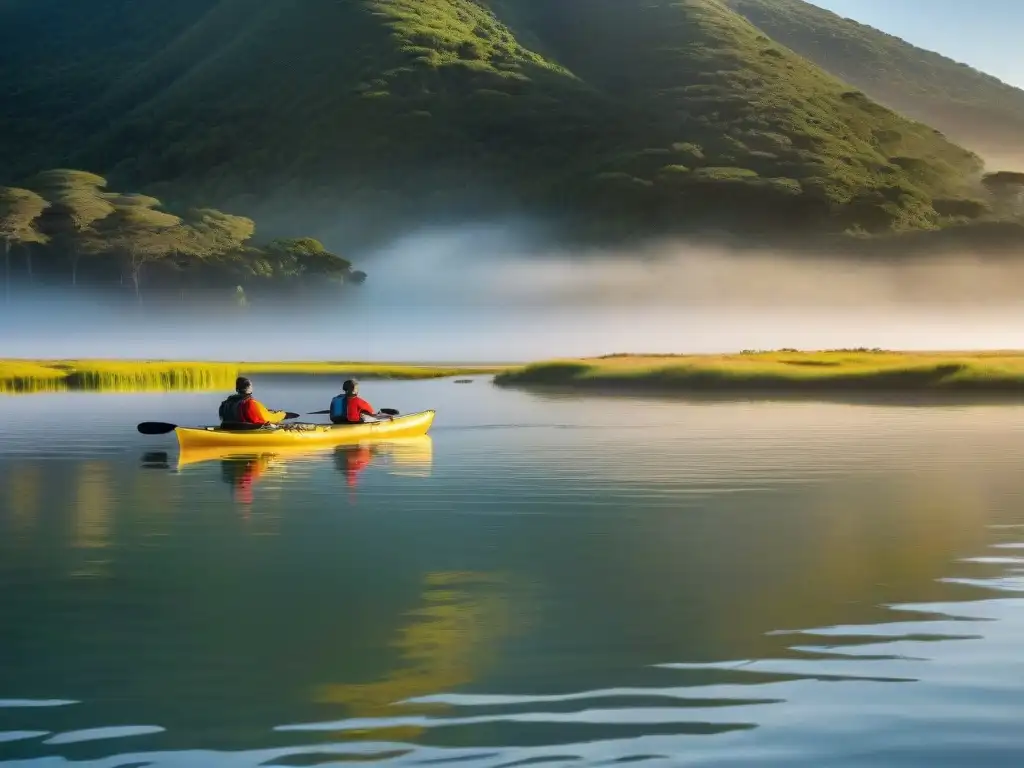 Exploración en kayaks en Laguna Garzón, Uruguay