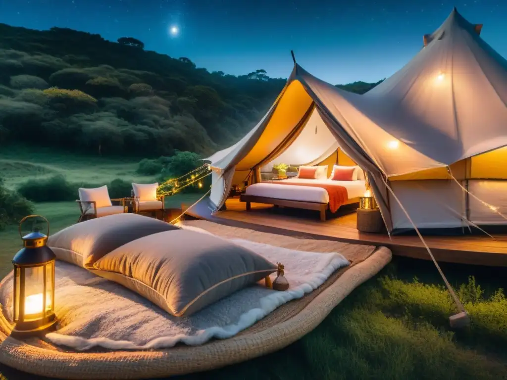 Lujo en glamping en Uruguay: cama inflable rodeada de naturaleza bajo un cielo estrellado