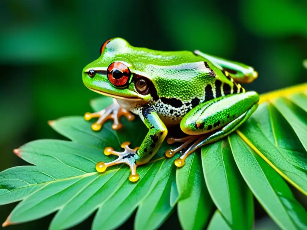 Explora la magia de la naturaleza: rana en hoja en selva de Uruguay