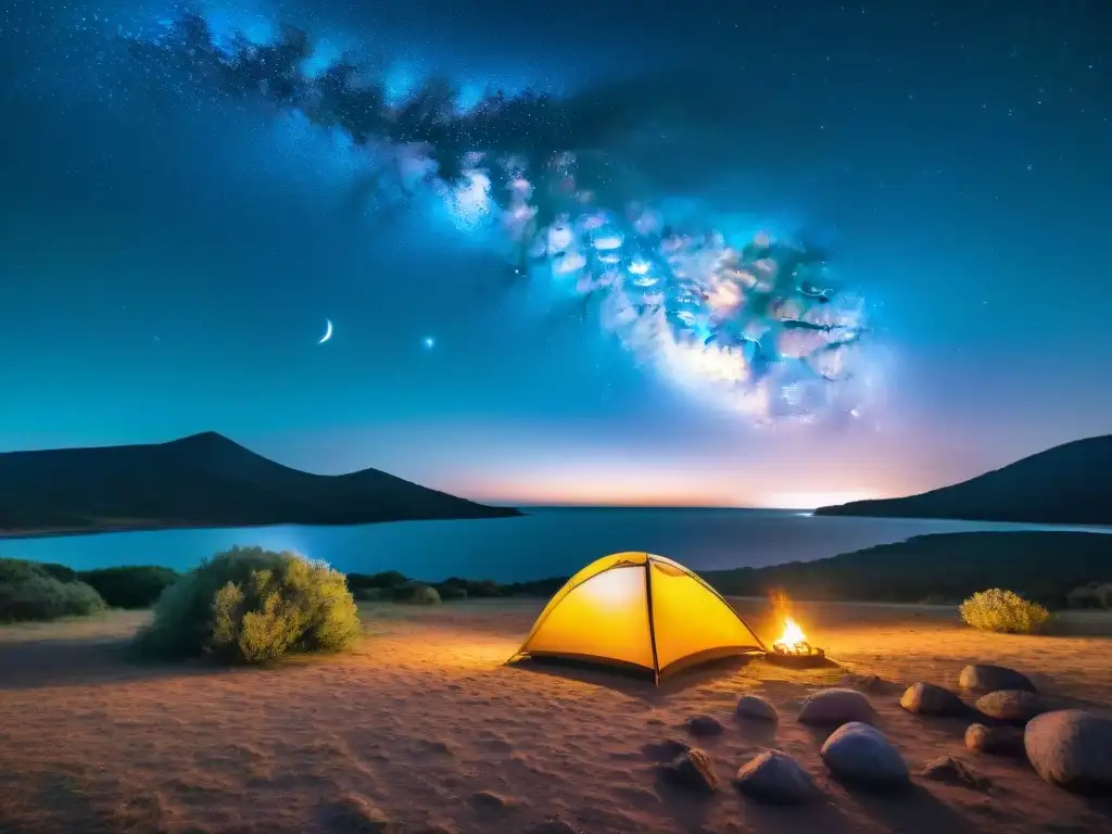 Un mágico cielo estrellado sobre un campamento en Uruguay