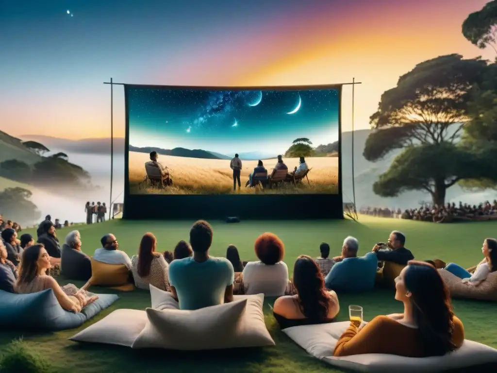 Un mágico cine al aire libre bajo las estrellas, comunidad disfrutando del cine uruguayo