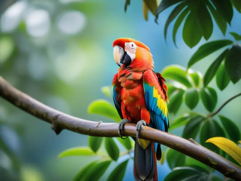 Magnífica Guacamaya Escarlata en selva tropical de Uruguay