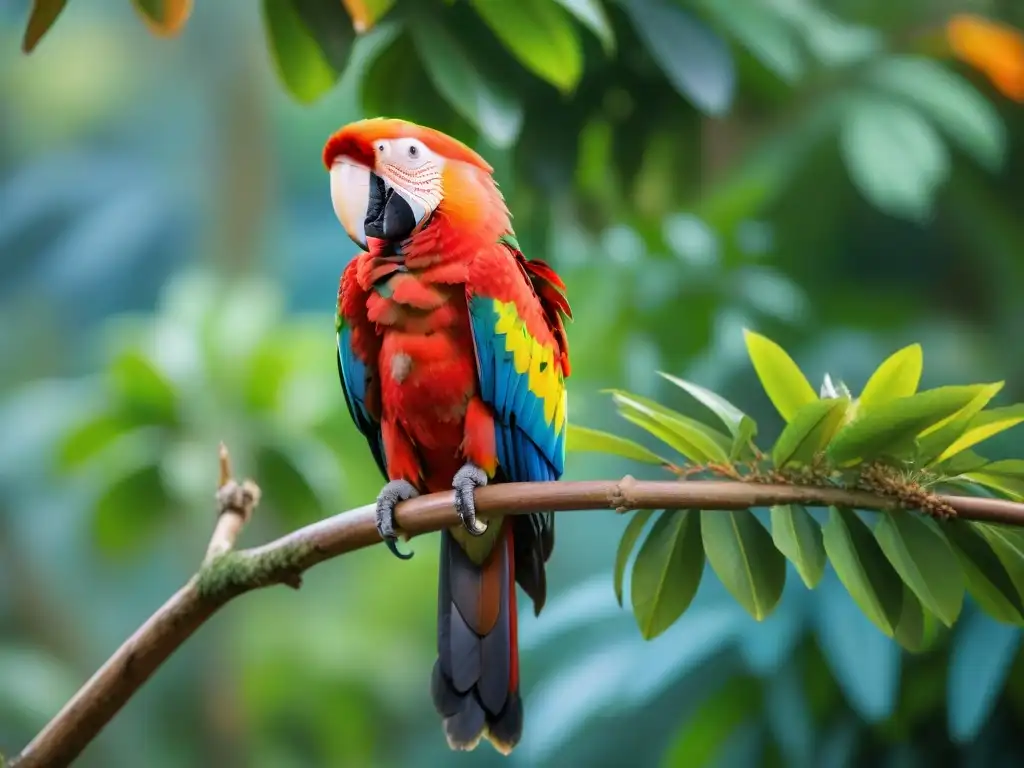 Una majestuosa Guacamaya Escarlata en un exuberante bosque tropical de Uruguay