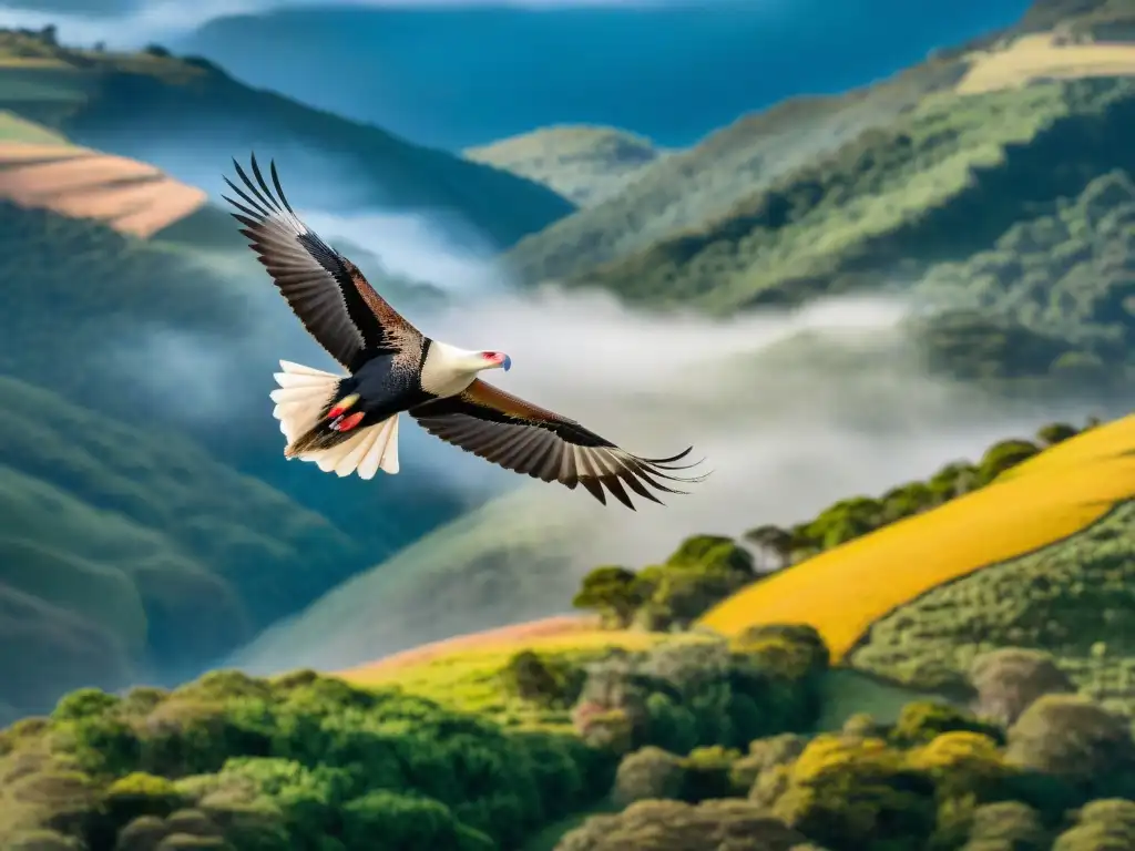 Un majestuoso cóndor sobrevolando los paisajes de Uruguay