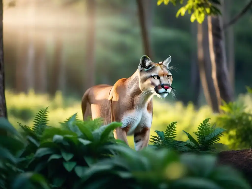 Un majestuoso puma acecha entre la exuberante vegetación de un bosque en Uruguay