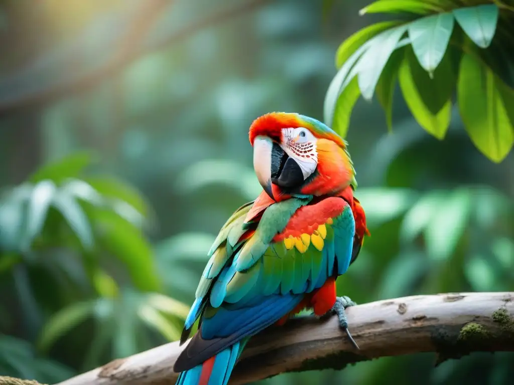 Un majestuoso guacamayo escarlata en un árbol de la selva de Uruguay