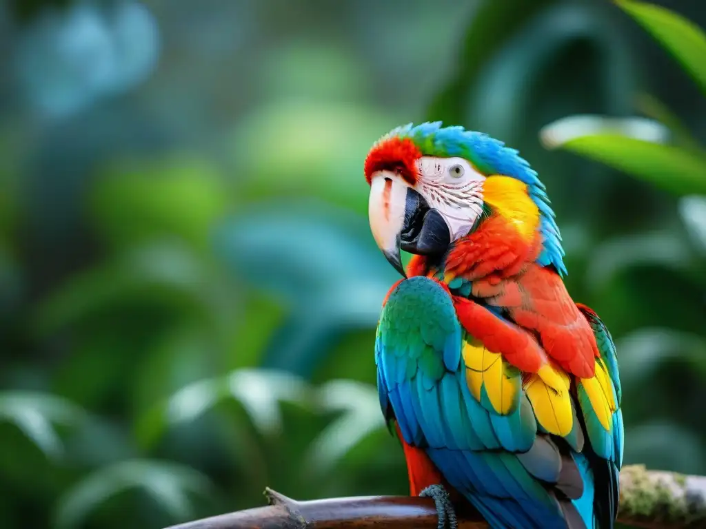 Majestuoso guacamayo escarlata en el bosque tropical de Uruguay