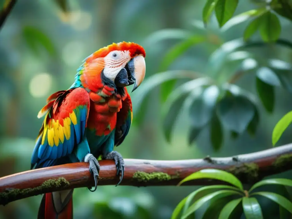 Un majestuoso Guacamayo Escarlata en la exuberante selva uruguaya