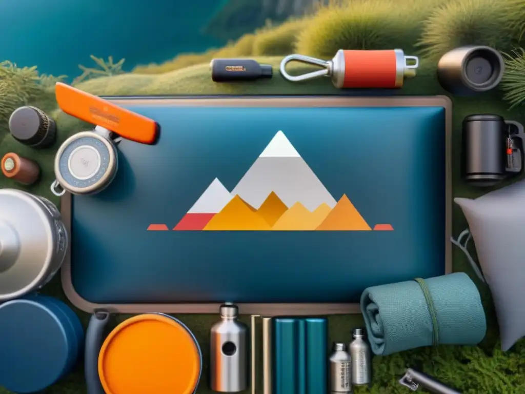 Una mano selecciona con cuidado accesorios de camping minimalistas