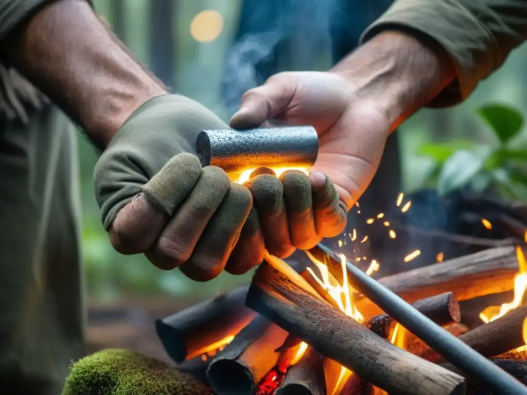 Manos expertas crean chispas en bosque uruguayo