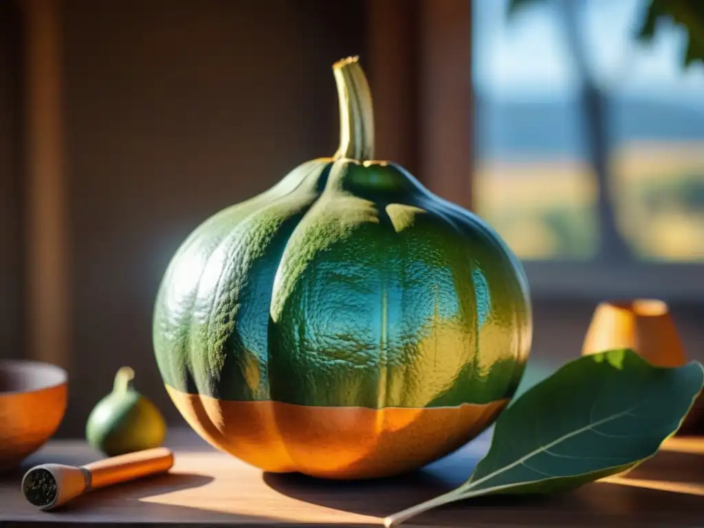 Un mate tradicional uruguayo rebosante de yerba mate, con detalles artesanales y una bombilla rústica