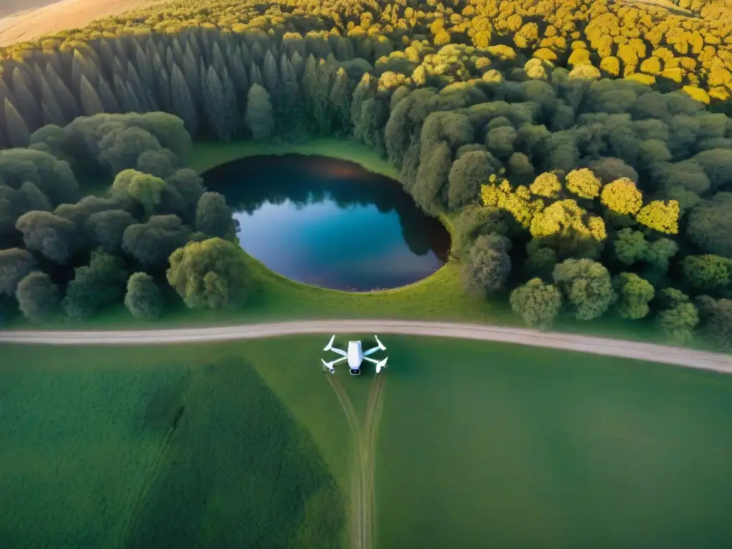 El mejor drone para camping en Uruguay capturando la belleza de la naturaleza al atardecer