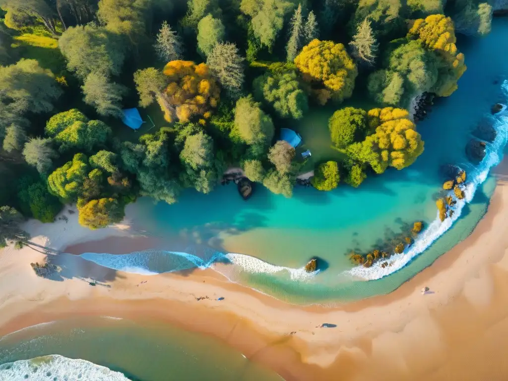 Explora las mejores playas para acampar en Uruguay al amanecer, con coloridos campamentos en la playa