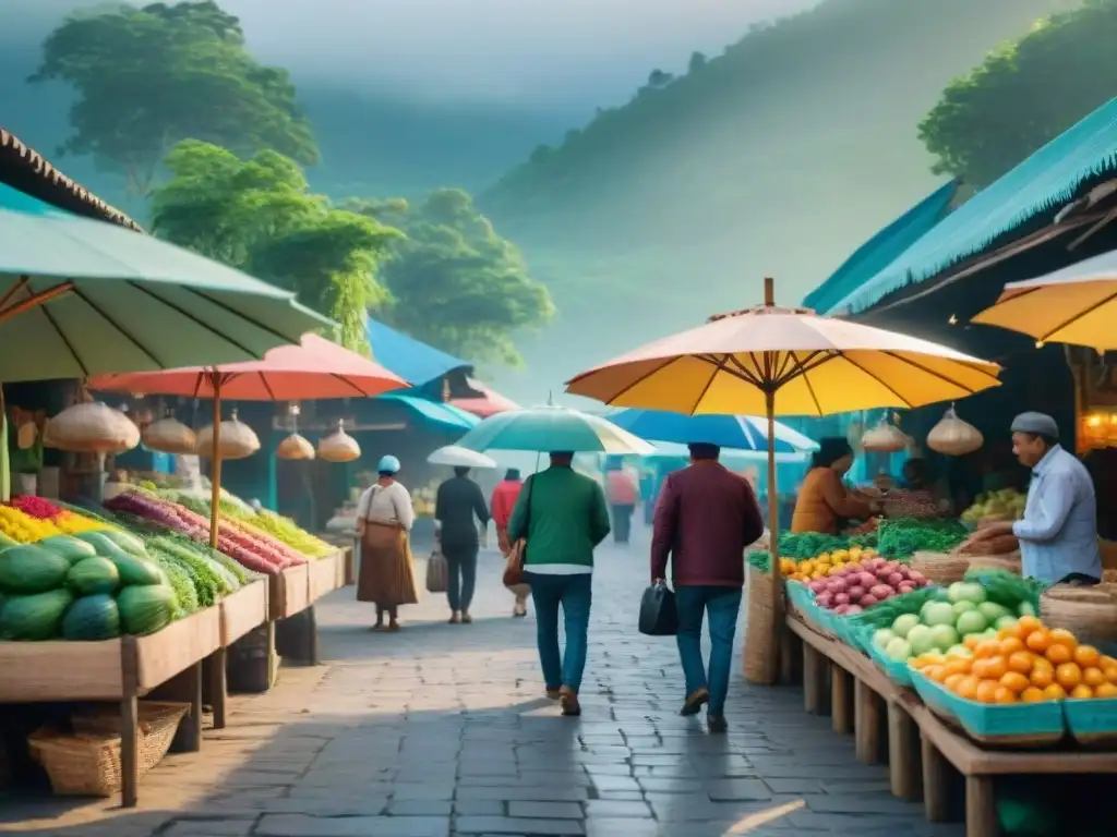 Un mercado local vibrante y concurrido en una comunidad rural