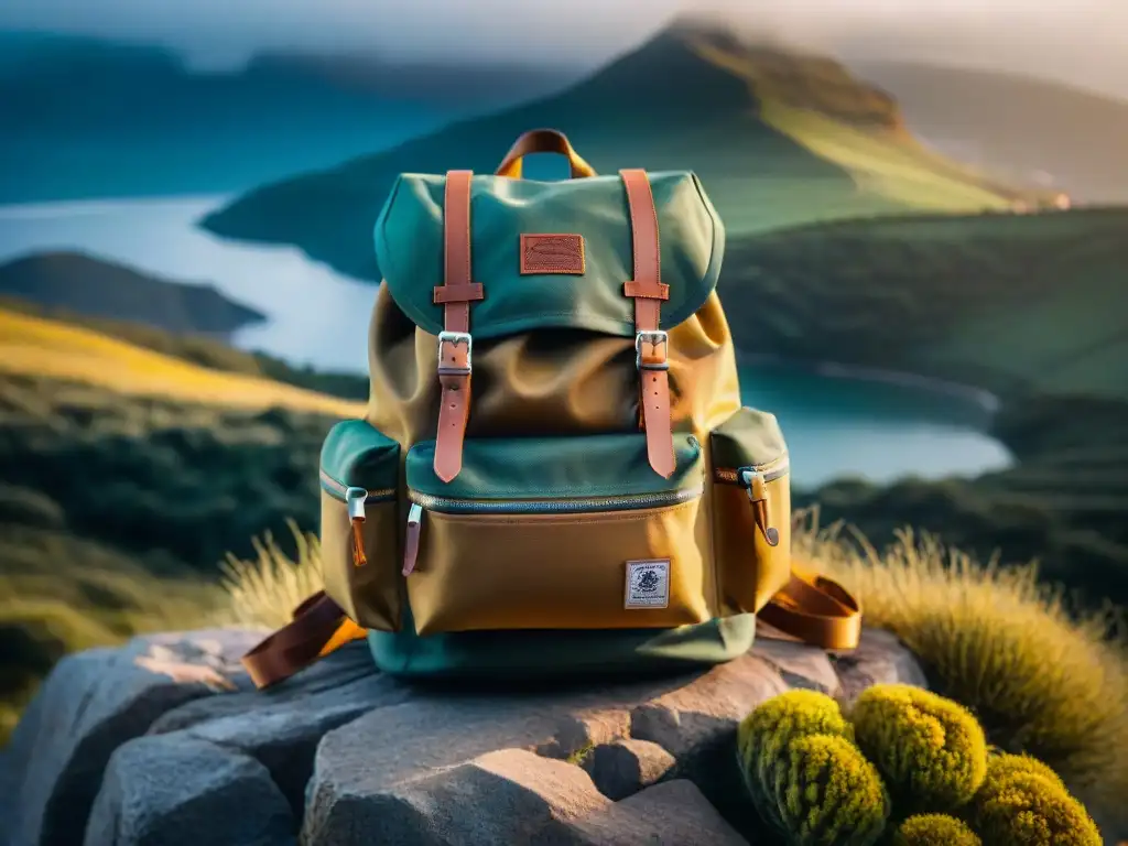 Una mochila técnica de alta gama en paisaje uruguayo, ideal para el explorador