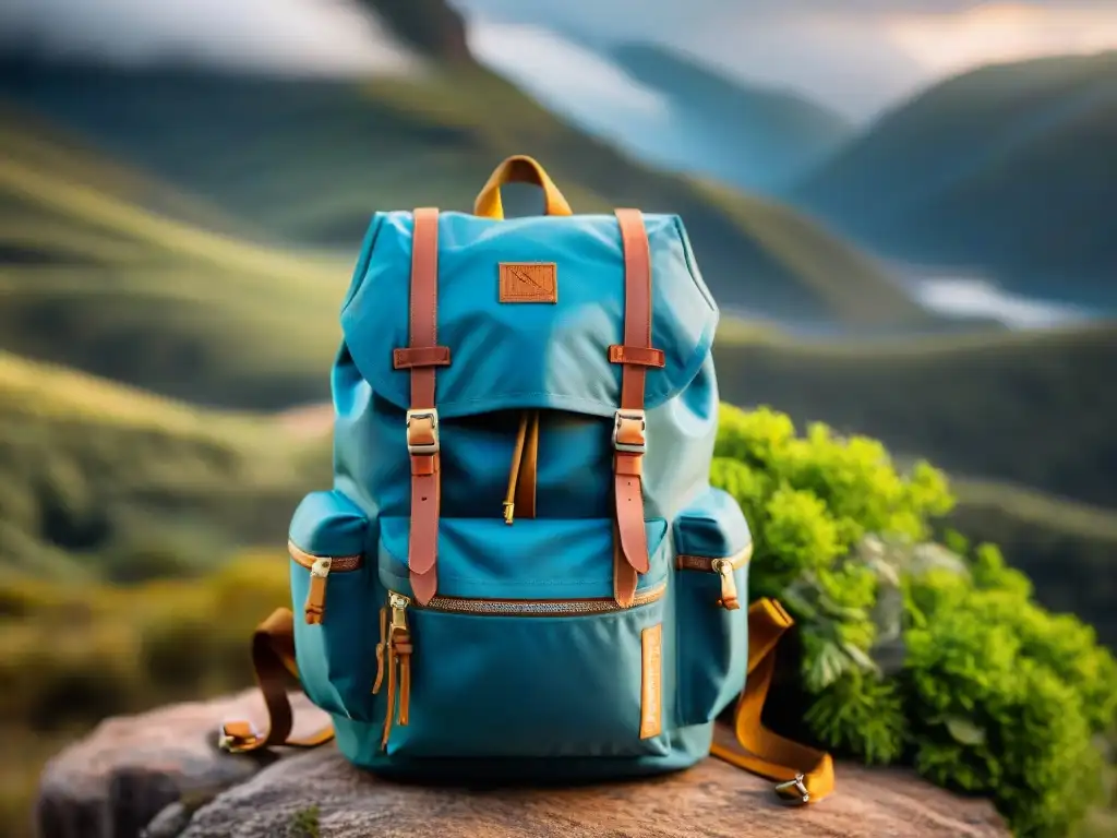 Mochila técnica para camping en Uruguay, resistente y versátil, en medio de la naturaleza exuberante