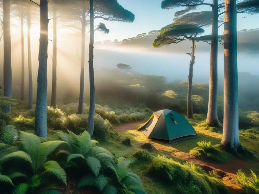 Experimenta la naturaleza uruguaya en una serena y mística mañana de camping entre bosques