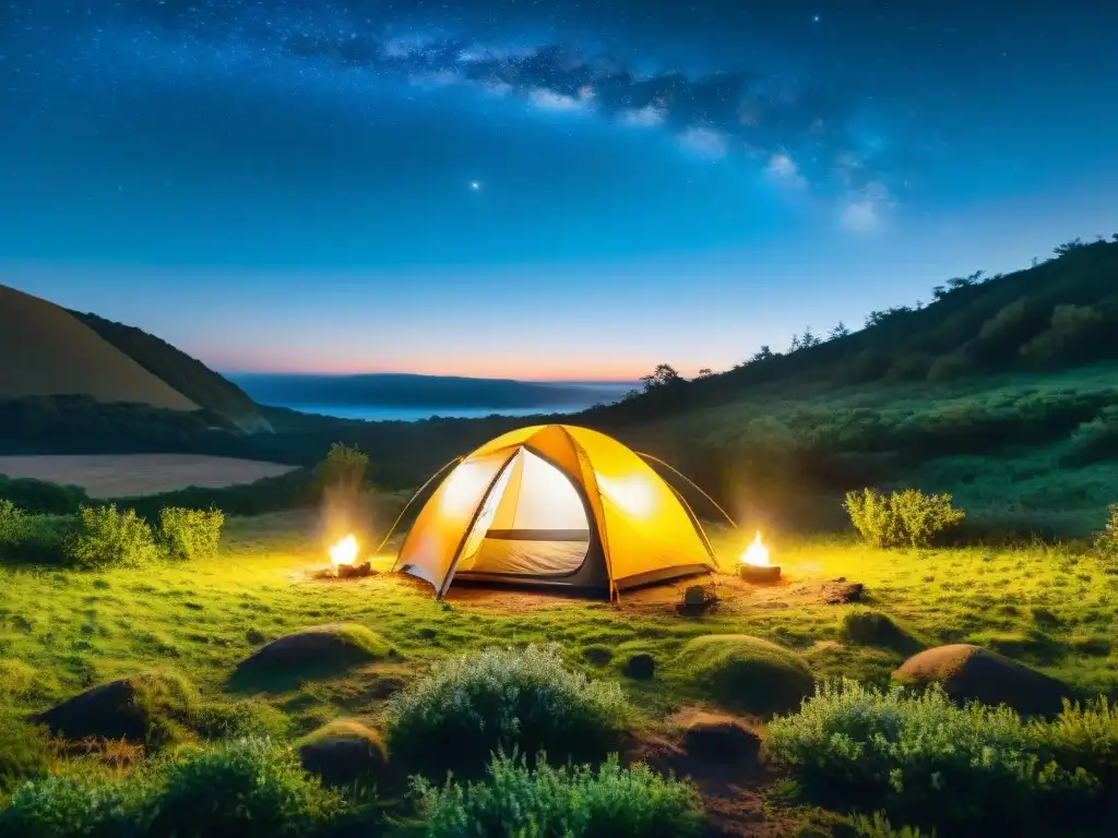 Noche de desconexión digital en camping de Uruguay bajo un cielo estrellado