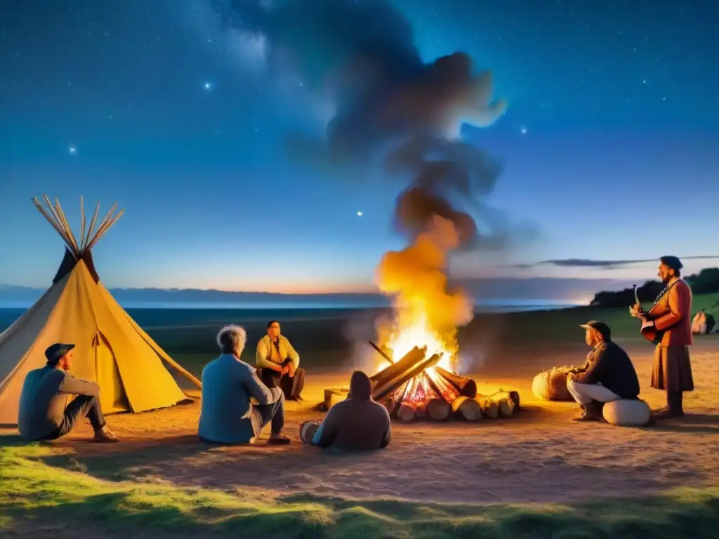 Noche estrellada en Uruguay: tradición camping, fuego, música folk y festividades culturales