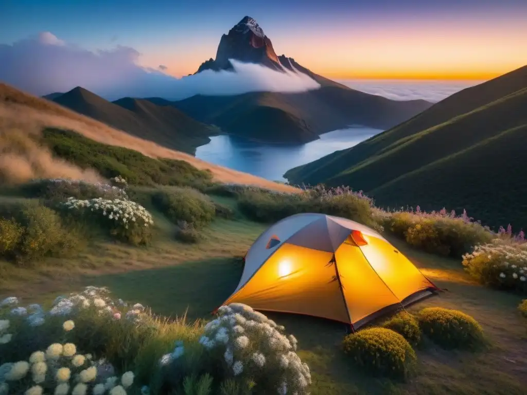 Noche mágica de camping en Uruguay, con la imponente Cerro Catedral de fondo