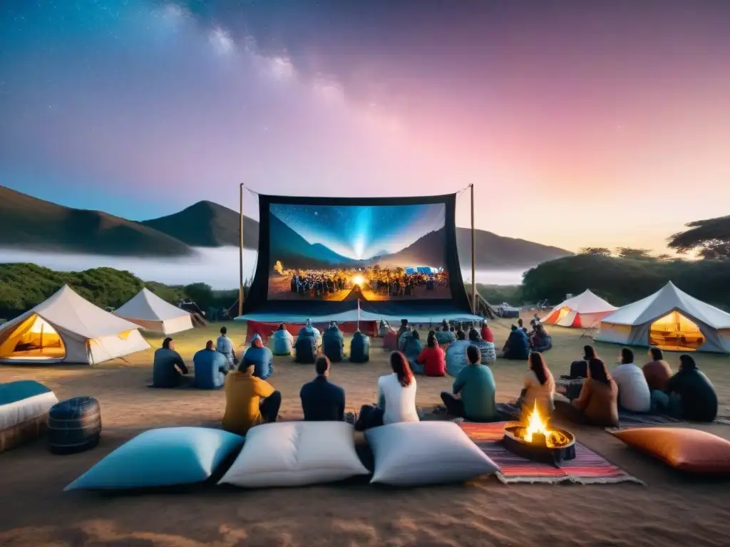 Noches mágicas en festivales de cine en campings: pantalla gigante, estrellas y un público diverso bajo el cielo estrellado