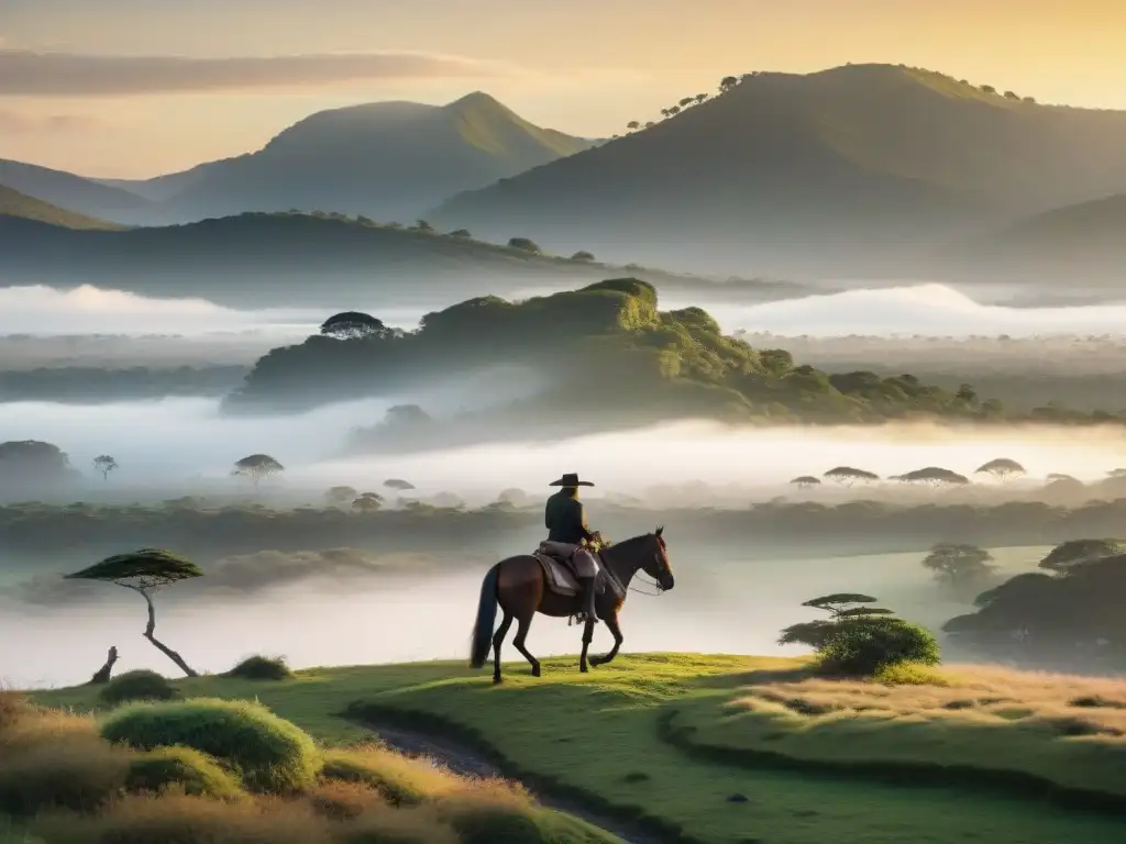 Un paisaje épico de la naturaleza uruguaya, con detalles de la flora y fauna nativa, inspirado en la literatura y el análisis