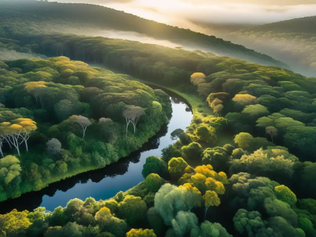 Un paisaje mágico de un bosque exuberante en áreas de conservación de Uruguay